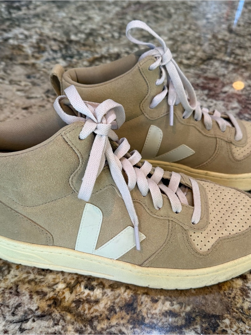 Veja Beige Suede Mid-Top Sneakers with White V